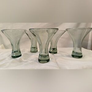 5 green hand blown 4oz shot glasses. Flare top. 4”H